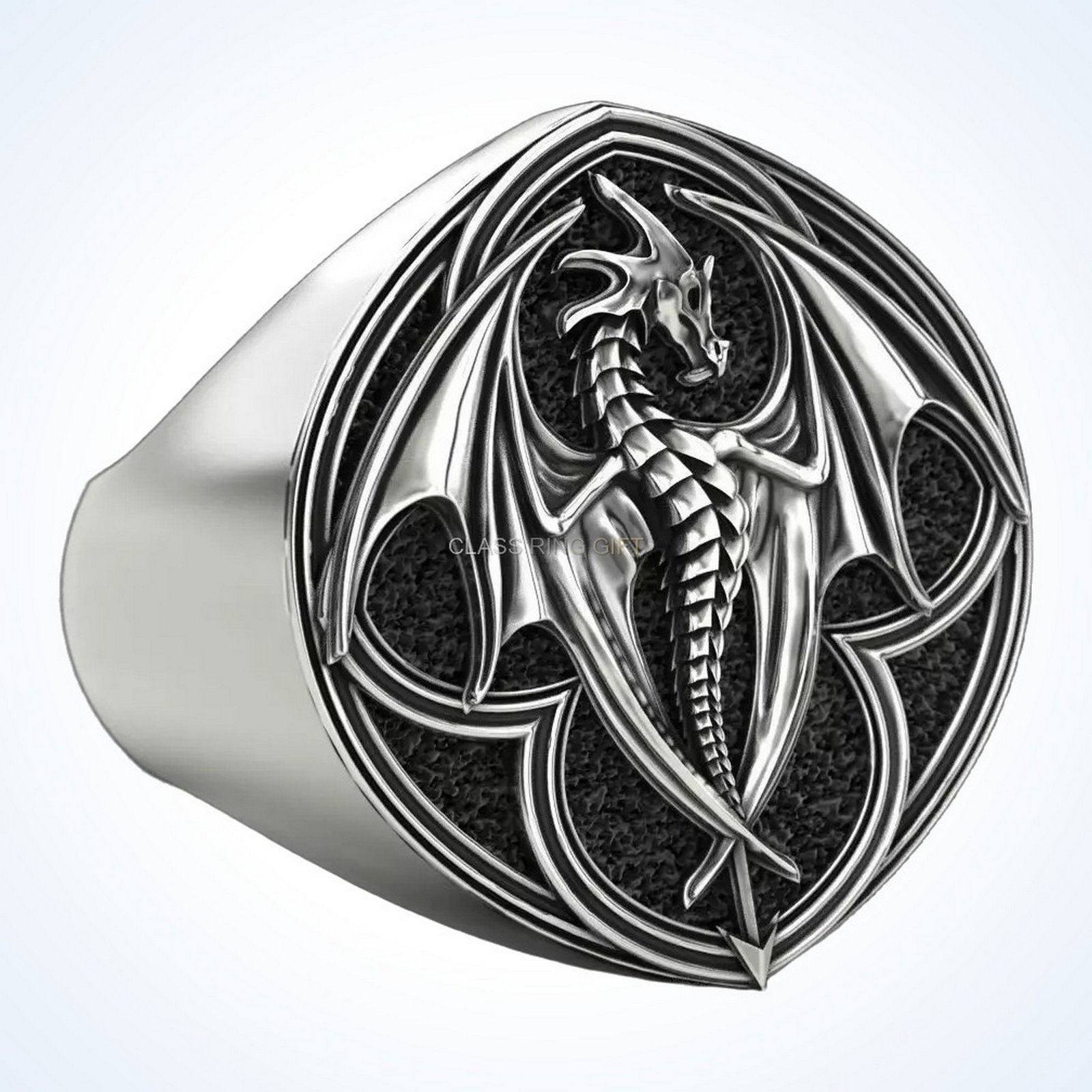 gift for him dragon religion ring, oxidized 925 sterling silver statement