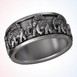 Anniversary gift elephant caravan ring, handmade 925 sterling silver with oxidized finish