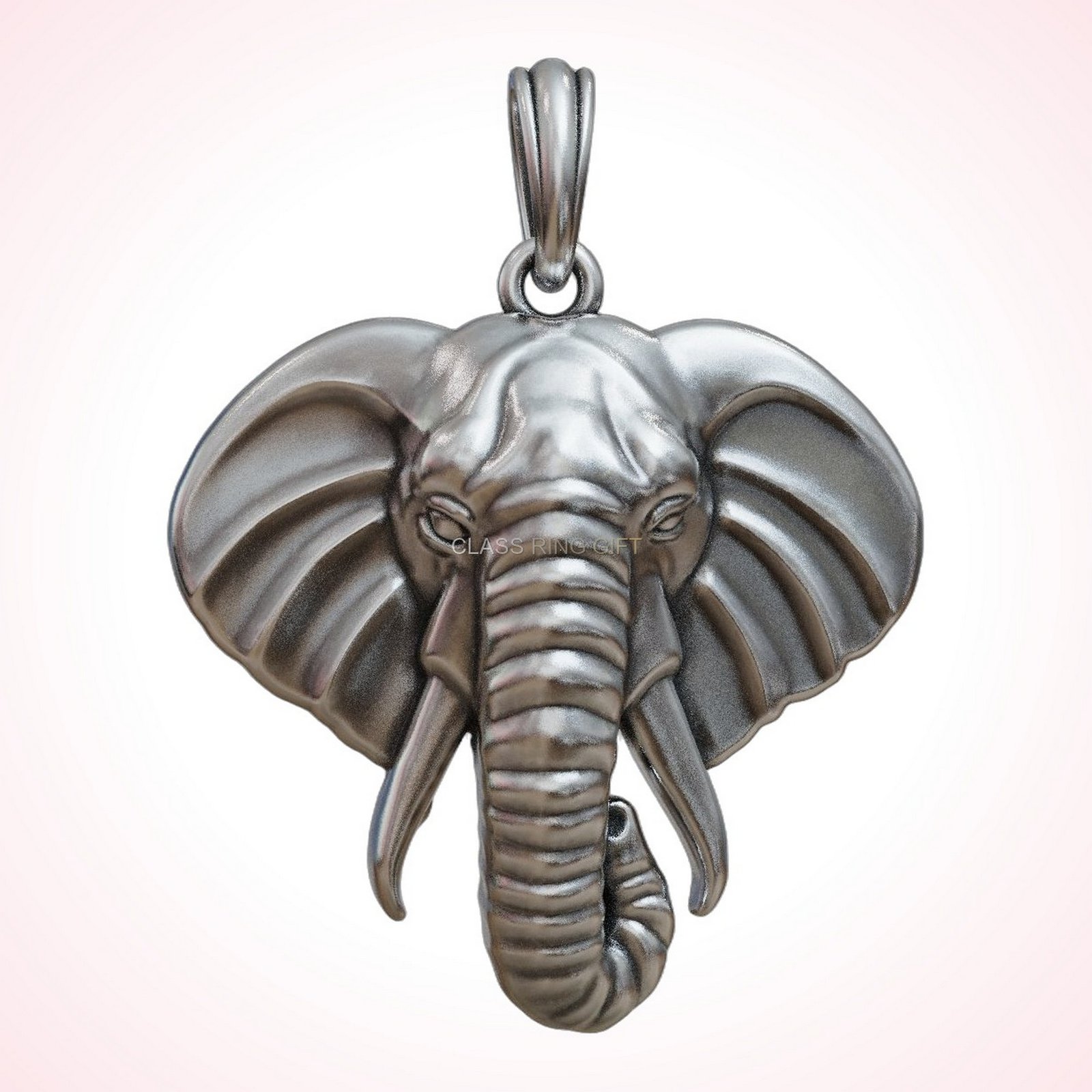 Gift for her elephant head, polished silver elephant head front view