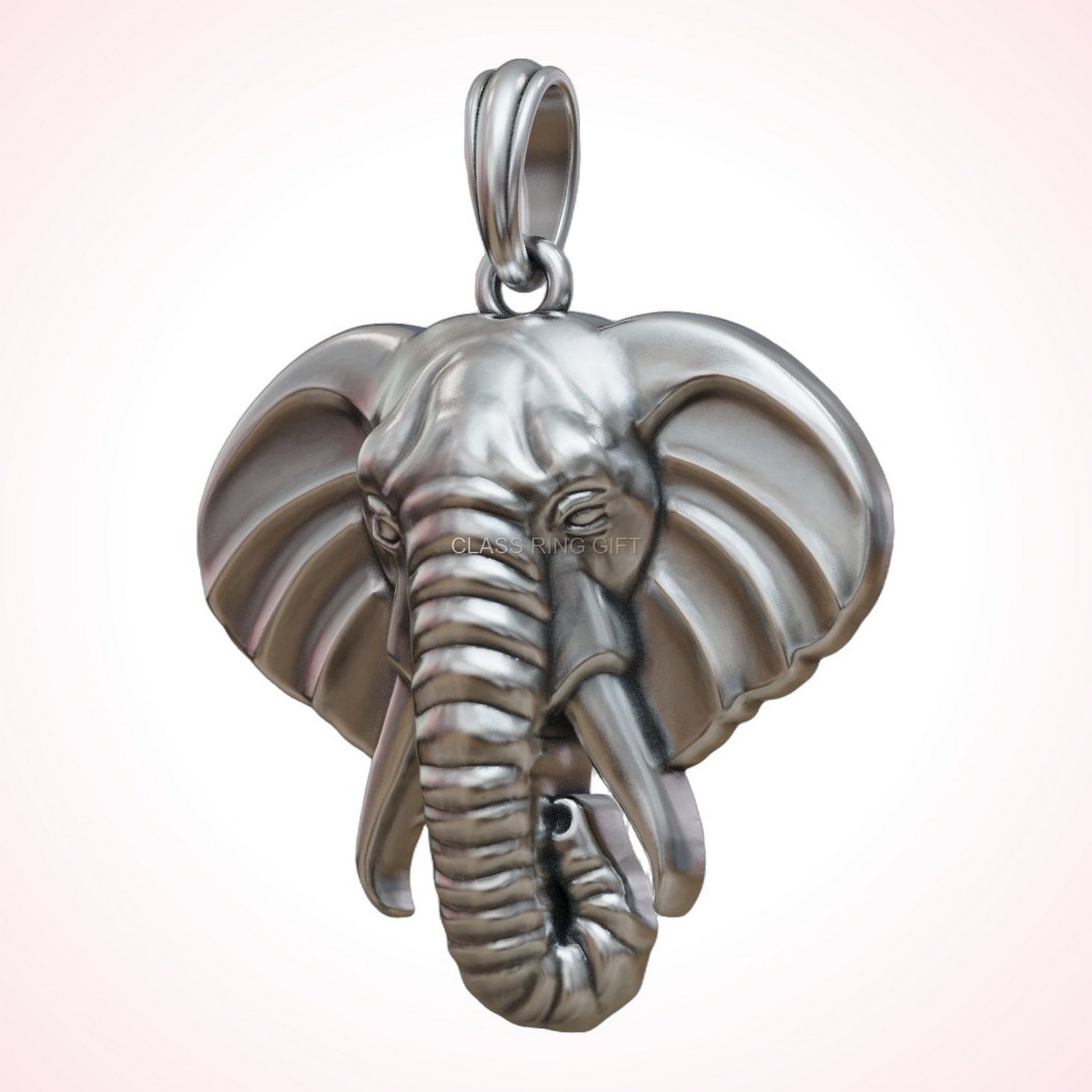 Gift for her elephant head, angled three-quarter polished silver elephant head
