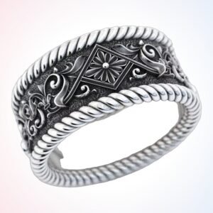personalized gift engagement patterns ring with rope border floral medallion