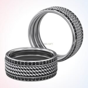 Personalized gift engagement rope ring in oxidized 925 sterling silver with twisted rope band and be