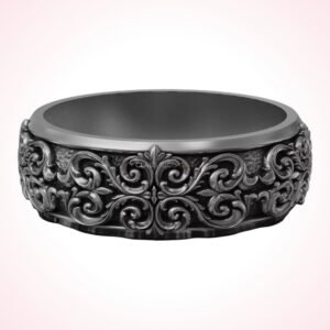 Gift for her filigree scroll band ring, oxidized 925 silver