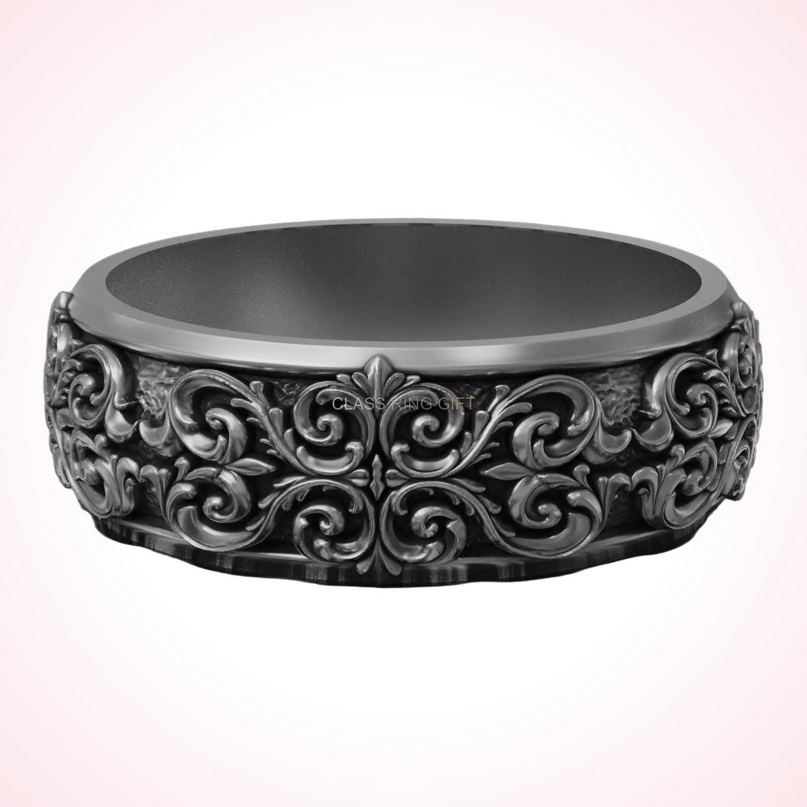 Gift for her filigree scroll band ring, oxidized 925 silver