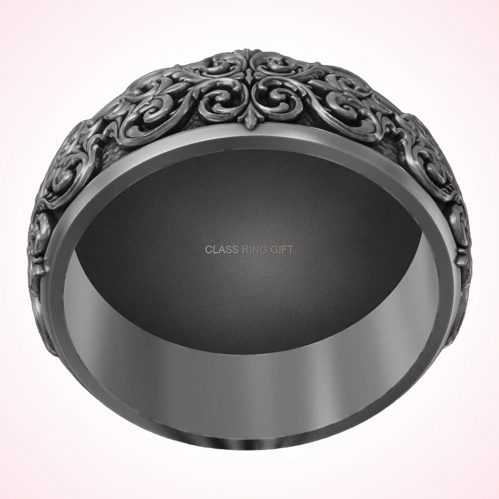 Gift for her filigree scroll band ring, oxidized 925 silver