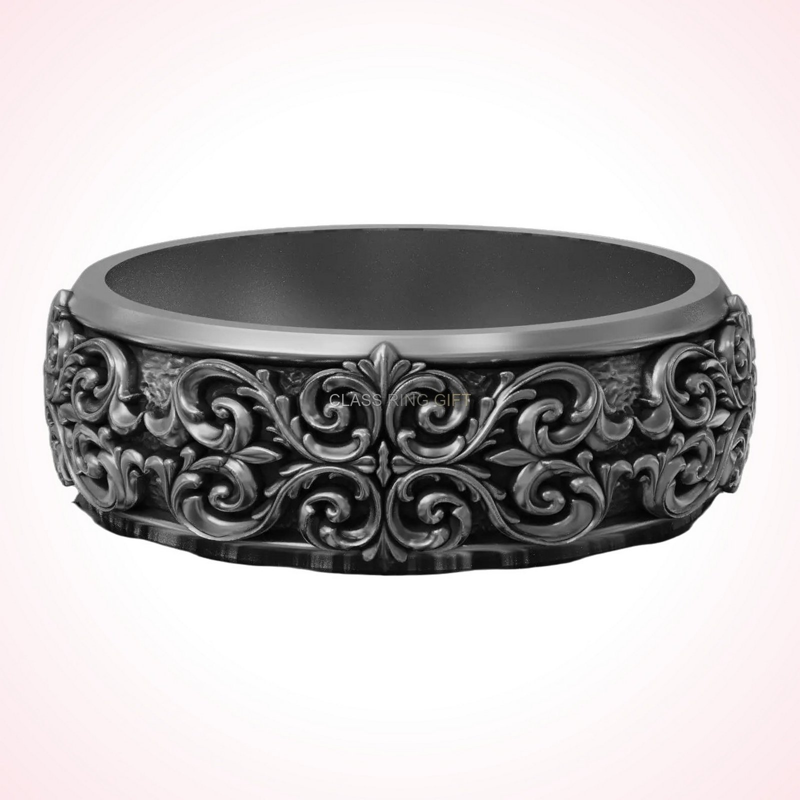 Gift for her filigree scroll, overhead wide view of band