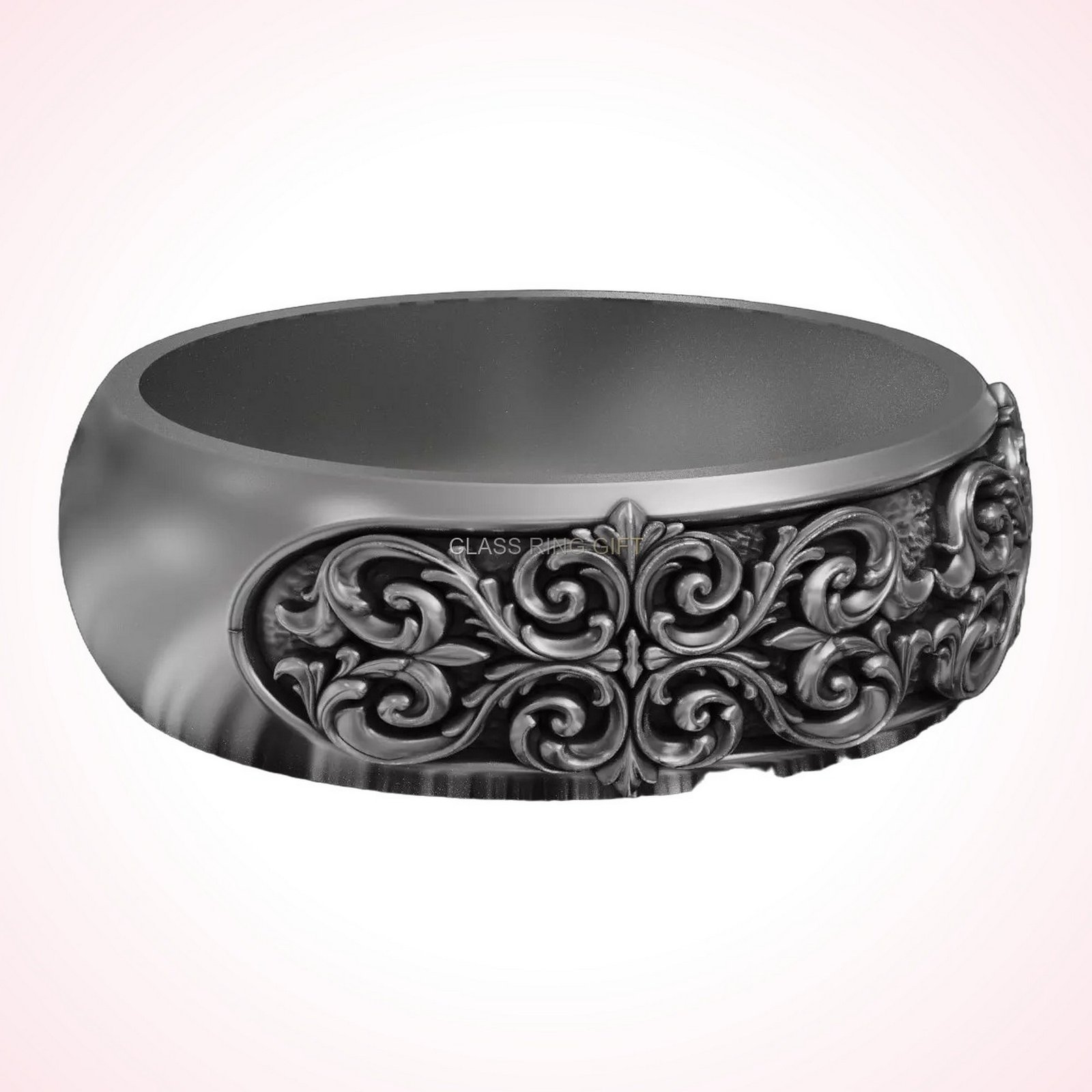 Gift for her filigree scroll, three-quarter angled side view