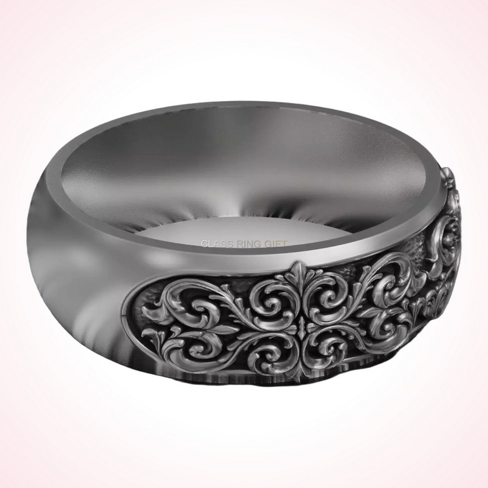Gift for her filigree scroll band ring, oxidized 925 silver
