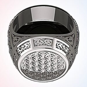 personalized gift finger ring oxidized silver sacred geometry flower of life tribal Celtic knots