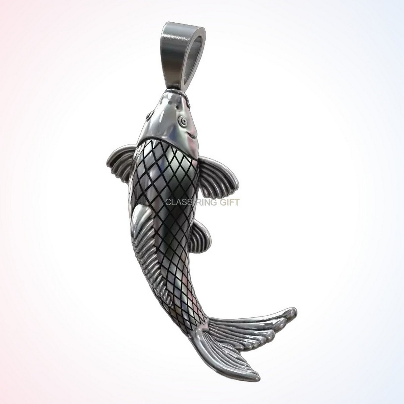 Personalized gift fish carp pendant oxidized 925 sterling silver handmade