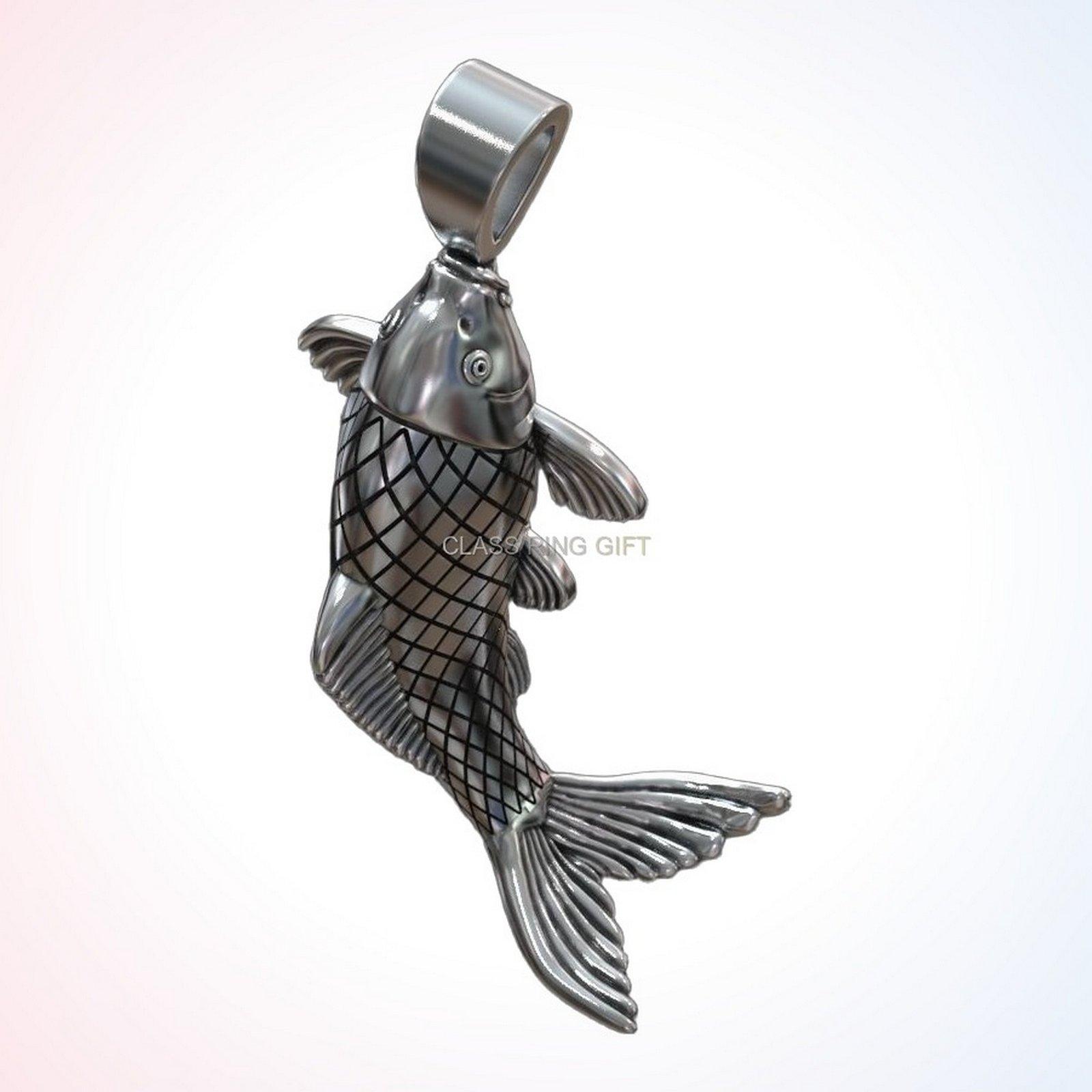 Personalized gift fish carp pendant, straight frontal face view