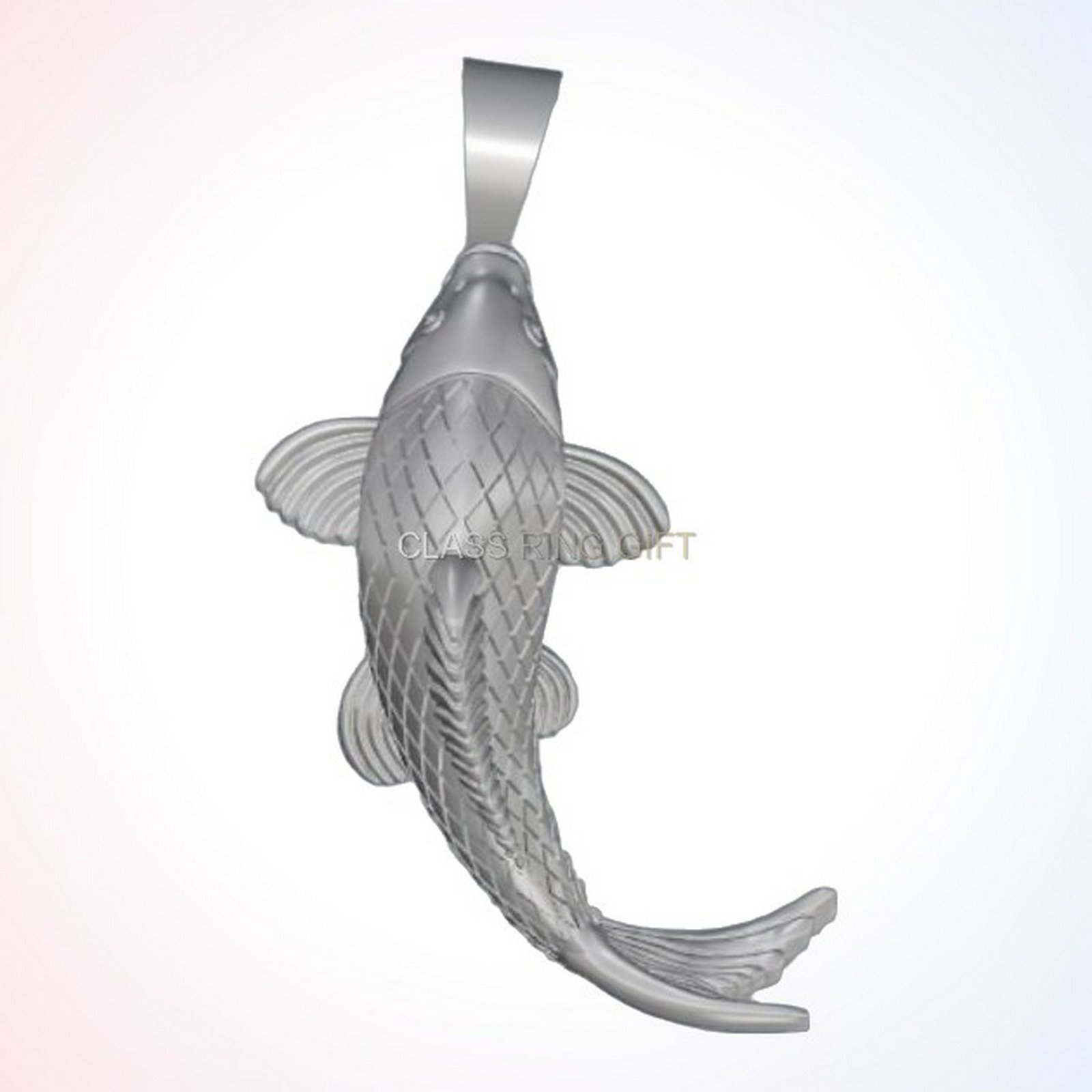 Personalized gift fish carp pendant, overhead vertical orientation