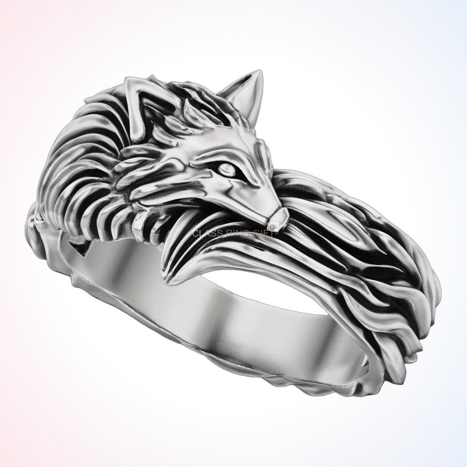 Personalized gift fox ring, three-quarter angled view with ring band