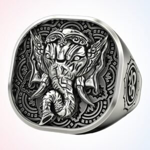 personalized gift ganesha model ring oxidized 925 sterling silver