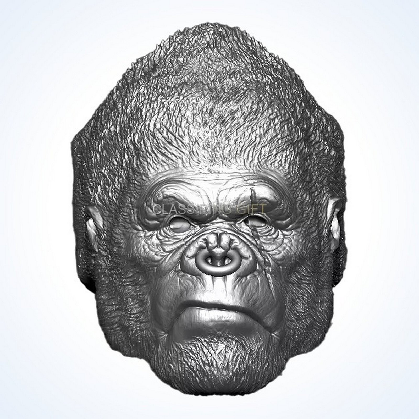 Gift for him gorilla ape ring front view with intense sculpted face