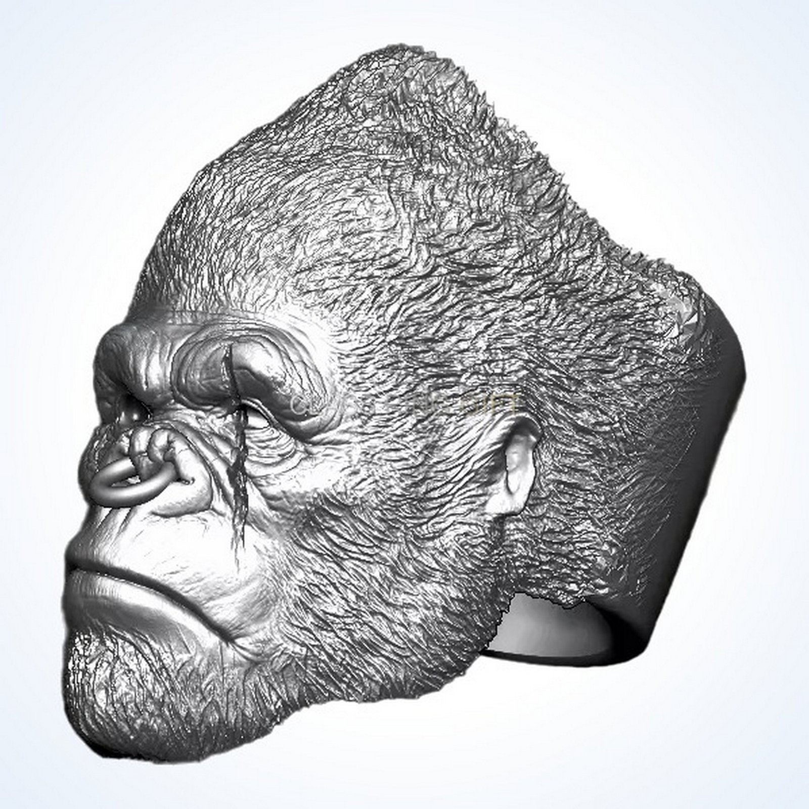 Gift for him gorilla ape ring front view with intense sculpted face