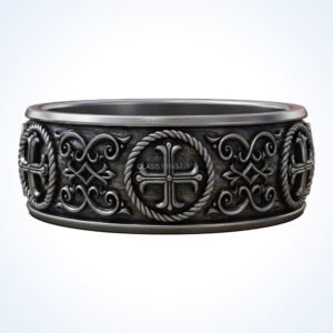 Christian gift gothic crosses ring, oxidized 925 sterling silver with ornate scrollwork