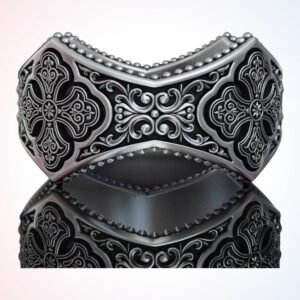 Gift for her gothic ornamental filigree statement ring in 925 silver