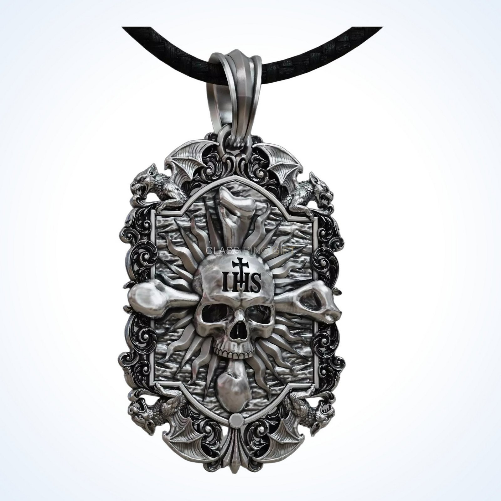 Gift for him gothic skull, centered frontal pendant face
