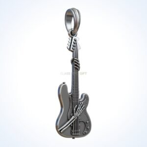 Gift for him guitar skeleton pendant, sterling silver with rope neck