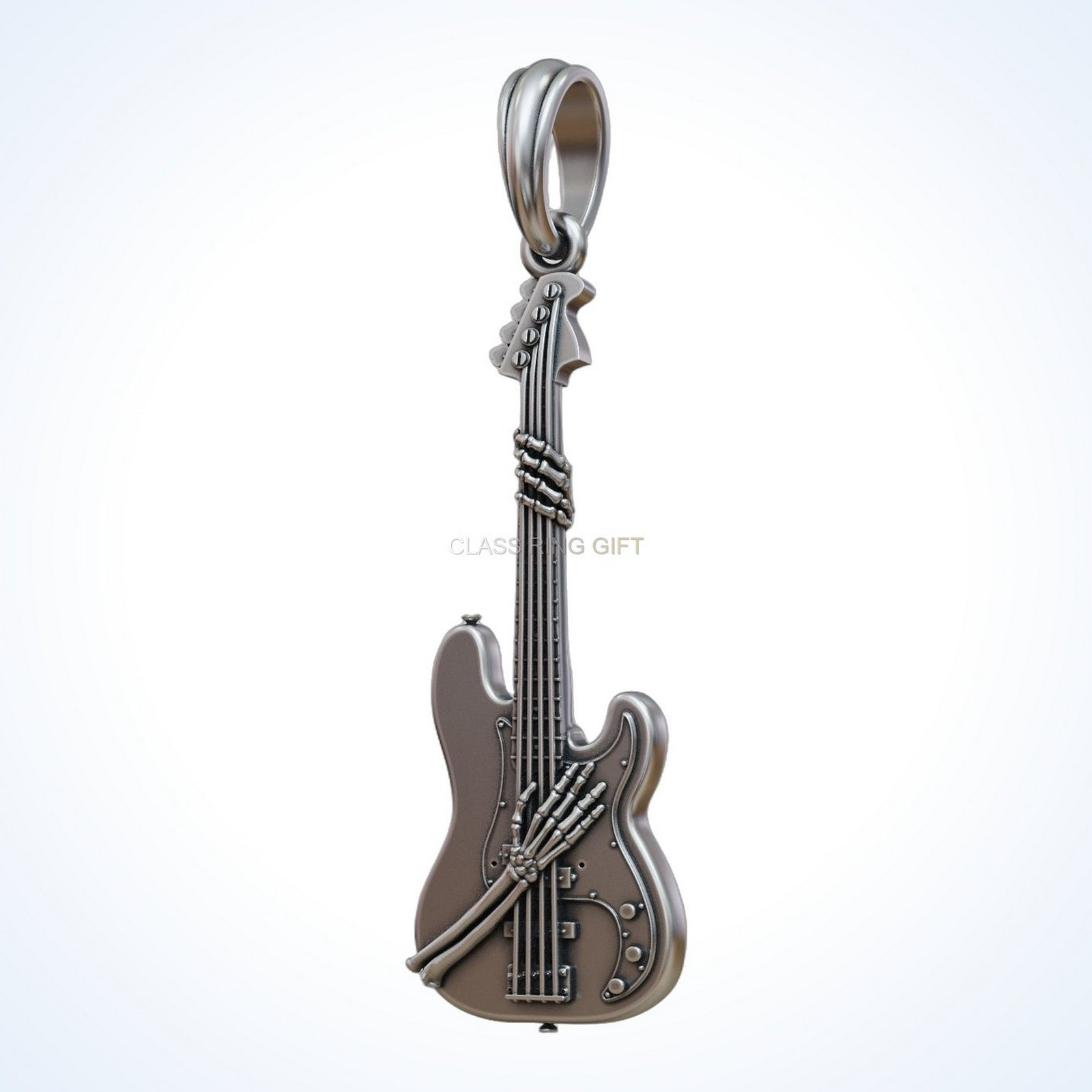Gift for him guitar skeleton, angled side profile view