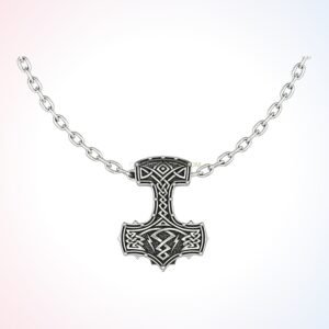 Oxidized sterling silver hammer Celtic pendant with beaded border and knotwork band on chain