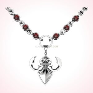 Sterling silver heraldic lily pendant with filigree crown and crescent moons