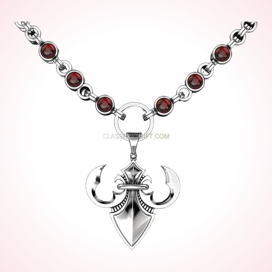 Sterling silver heraldic lily pendant with filigree crown and crescent moons