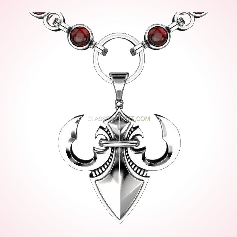 Sterling silver heraldic lily pendant, centered pendant with full chain view