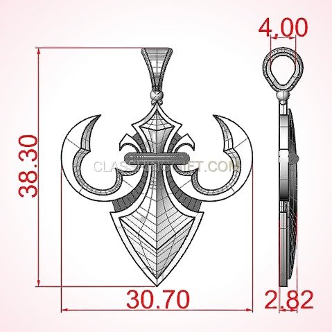 Sterling silver heraldic lily pendant with filigree crown and crescent moons