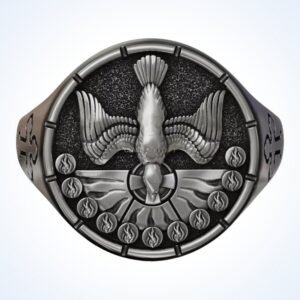 christian gift holy spirit ring with sacred dove and flame border