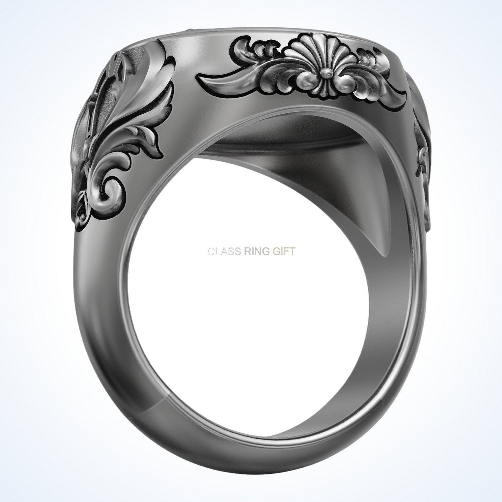 Gift for him horse pegasus, ring band with ornate floral shoulders