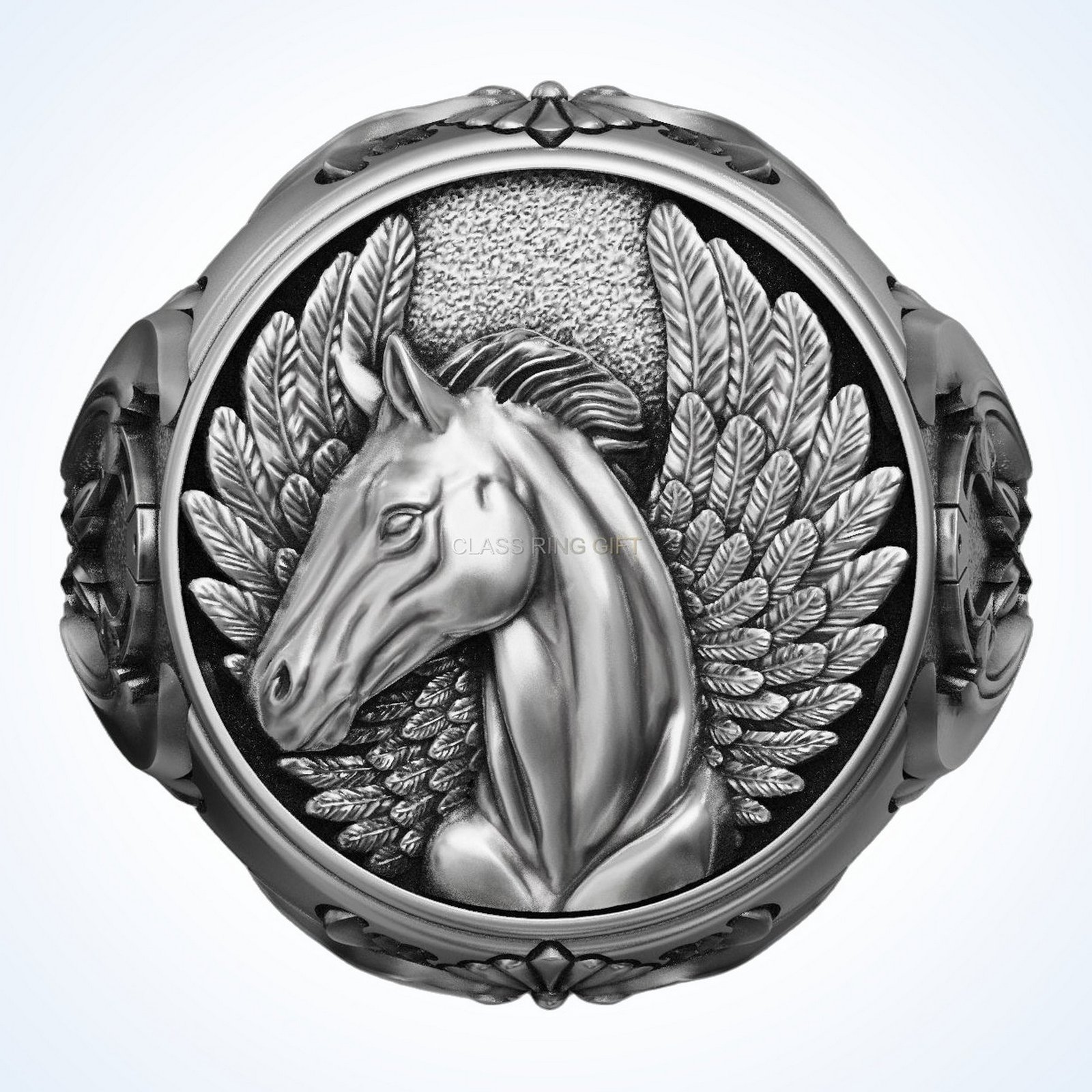 Gift for him horse pegasus, signet face with horse pegasus wings detail
