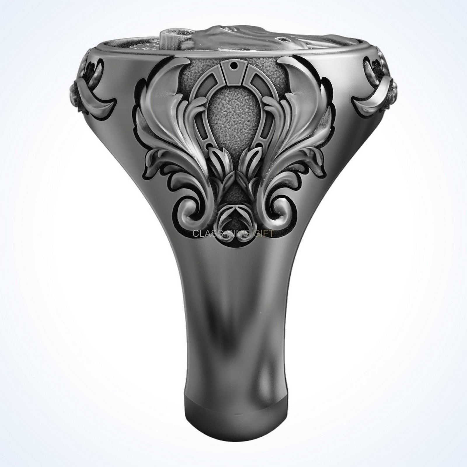 Gift for him horse pegasus signet ring, oxidized 925 sterling silver with beaded frame