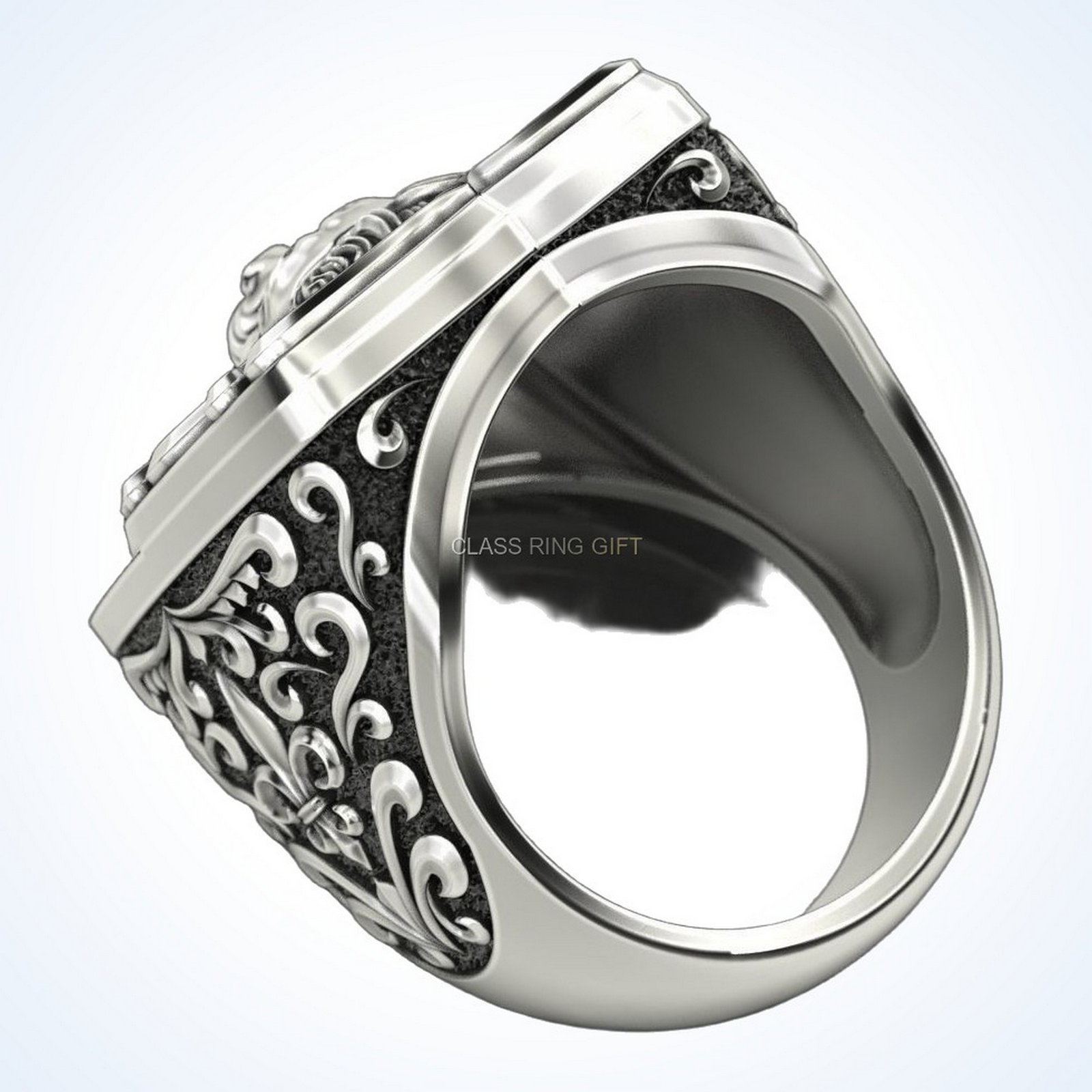Gift for him hot lion, side profile showing band and filigree details