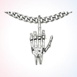 Sterling silver skeleton hand pendant with twisted rope chain detail