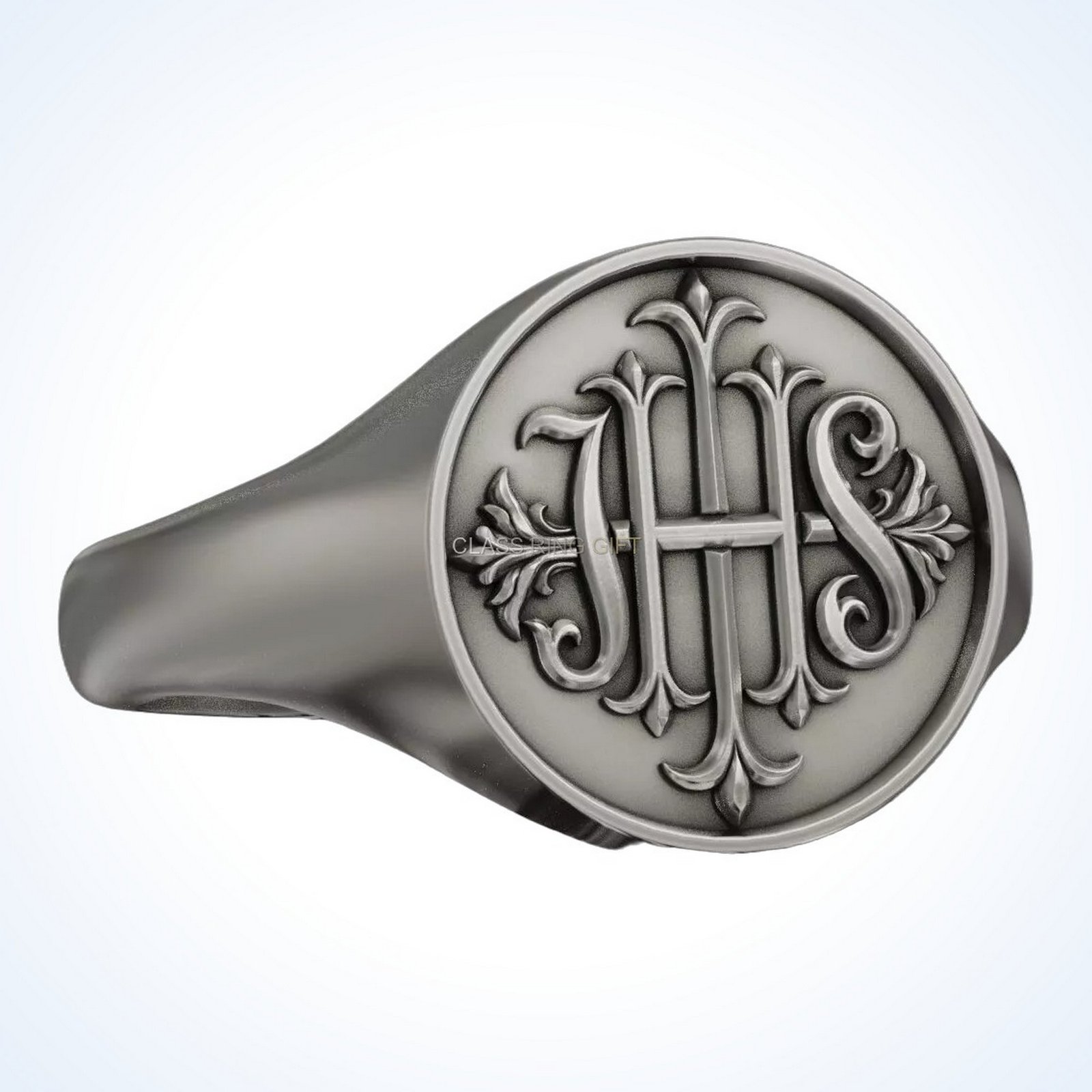Christian gift ihs christogram ring, handmade 925 silver signet