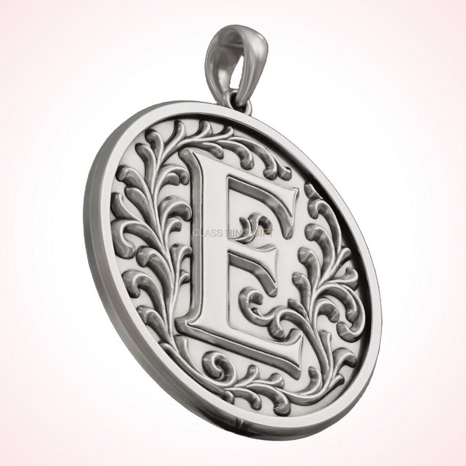 Gift for her initial letter, initial letter I framed in acanthus leaves, side angle view