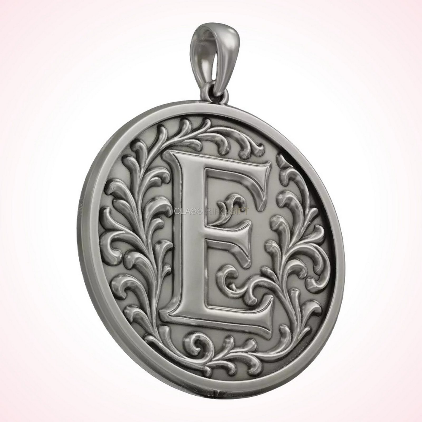 Gift for her initial letter, initial letter pendant with decorative leaf border, detailed view