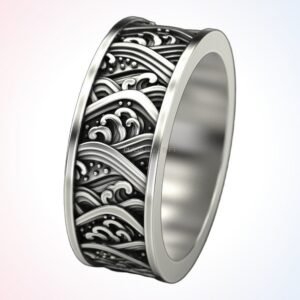 Anniversary gift japan waves ring in oxidized 925 silver