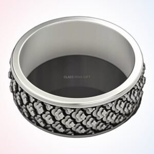 Personalized gift japanese ring with oxidized cloud scale pattern, 925 sterling silver
