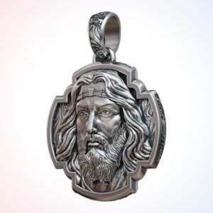 Christian gift jesus christ pendant in oxidized 925 sterling silver