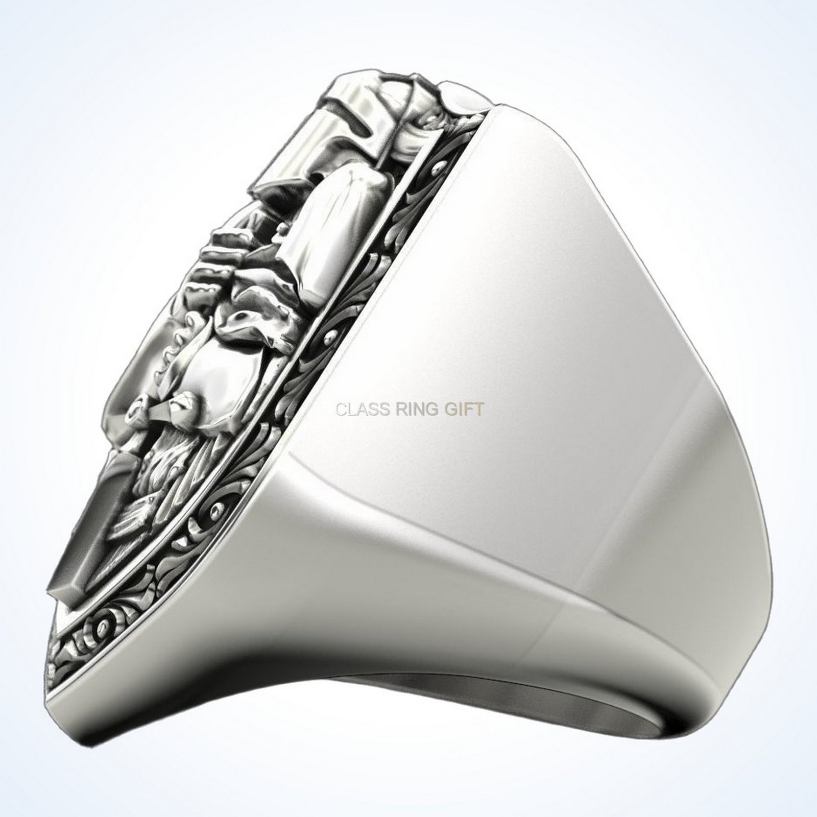 Gift for him knight ring, angled three-quarter perspective view