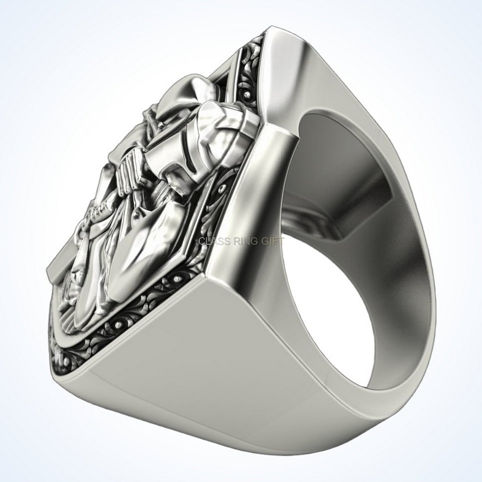 Gift for him knight ring, oxidized 925 sterling silver signet with armored knight