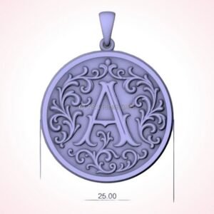 Gift for her letter round pendant with baroque scrollwork, oxidized 925 silver