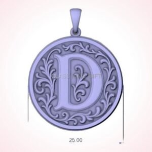 baroque gift for her letter round pendant with scrollwork border and monogram D