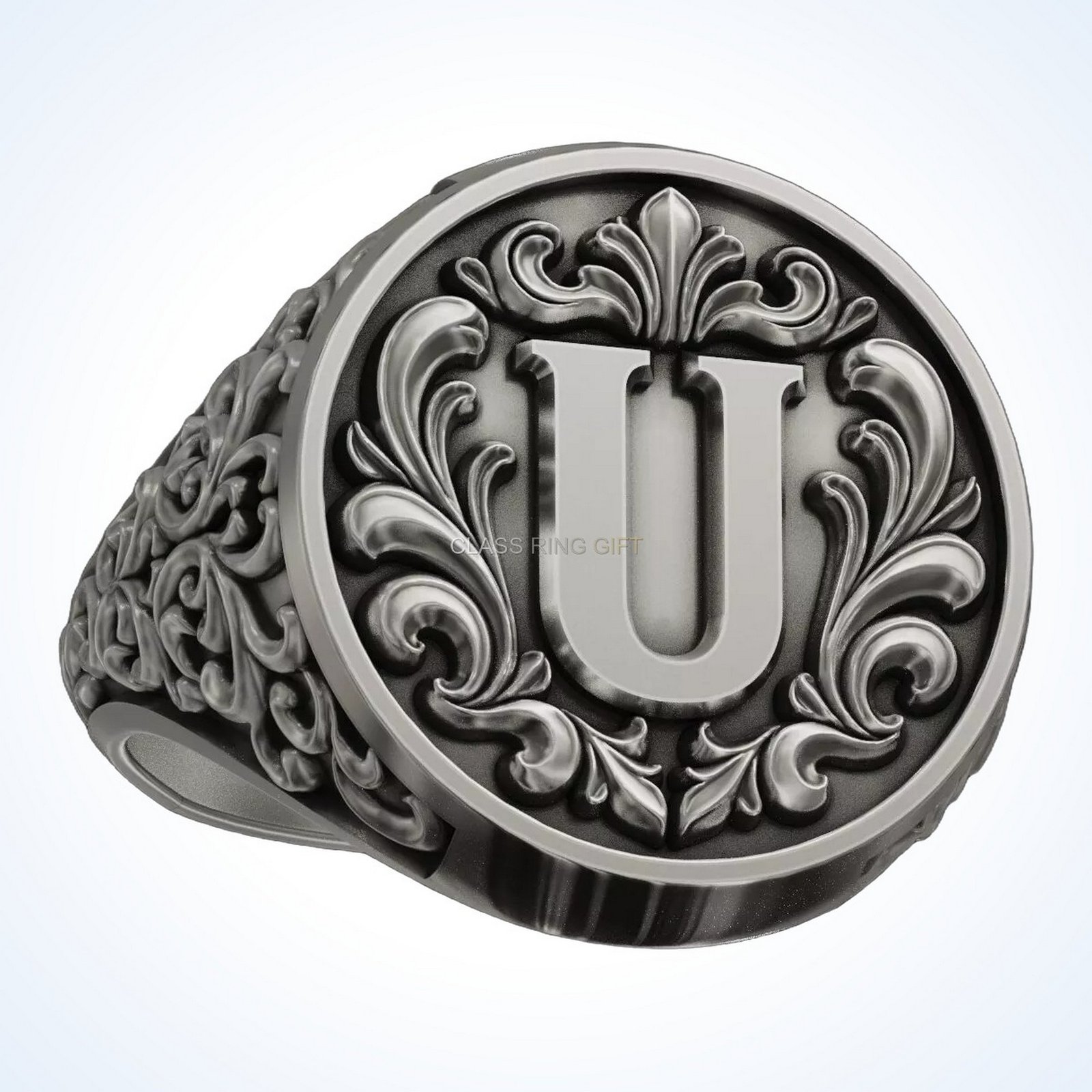 Gift for him letter vintage, left side profile with ornamental band detail