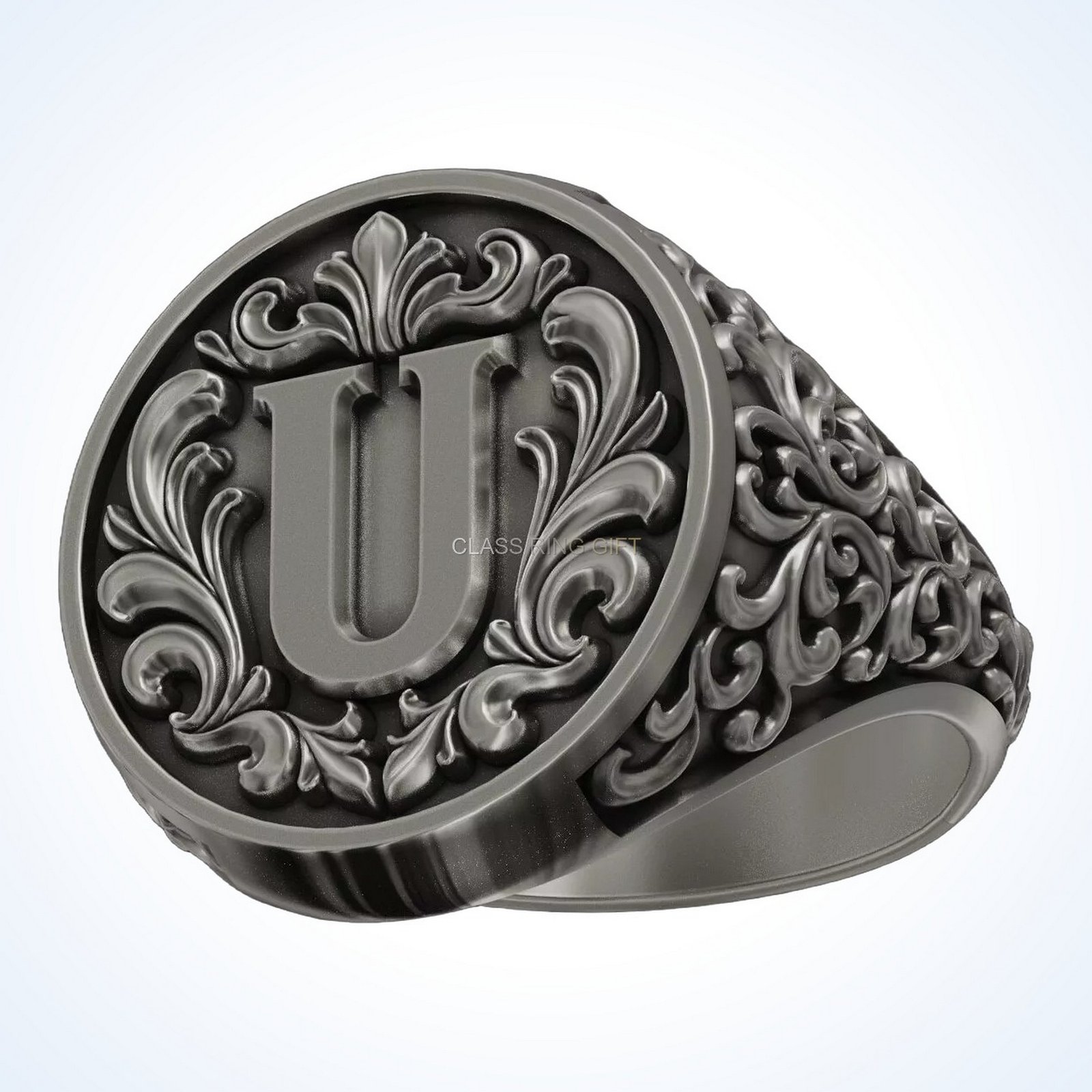 Gift for him letter vintage, angled side view of oxidized finish