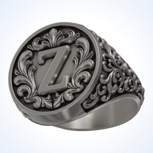 Ornament gift for him letter vintage Z signet ring oxidized 925 silver