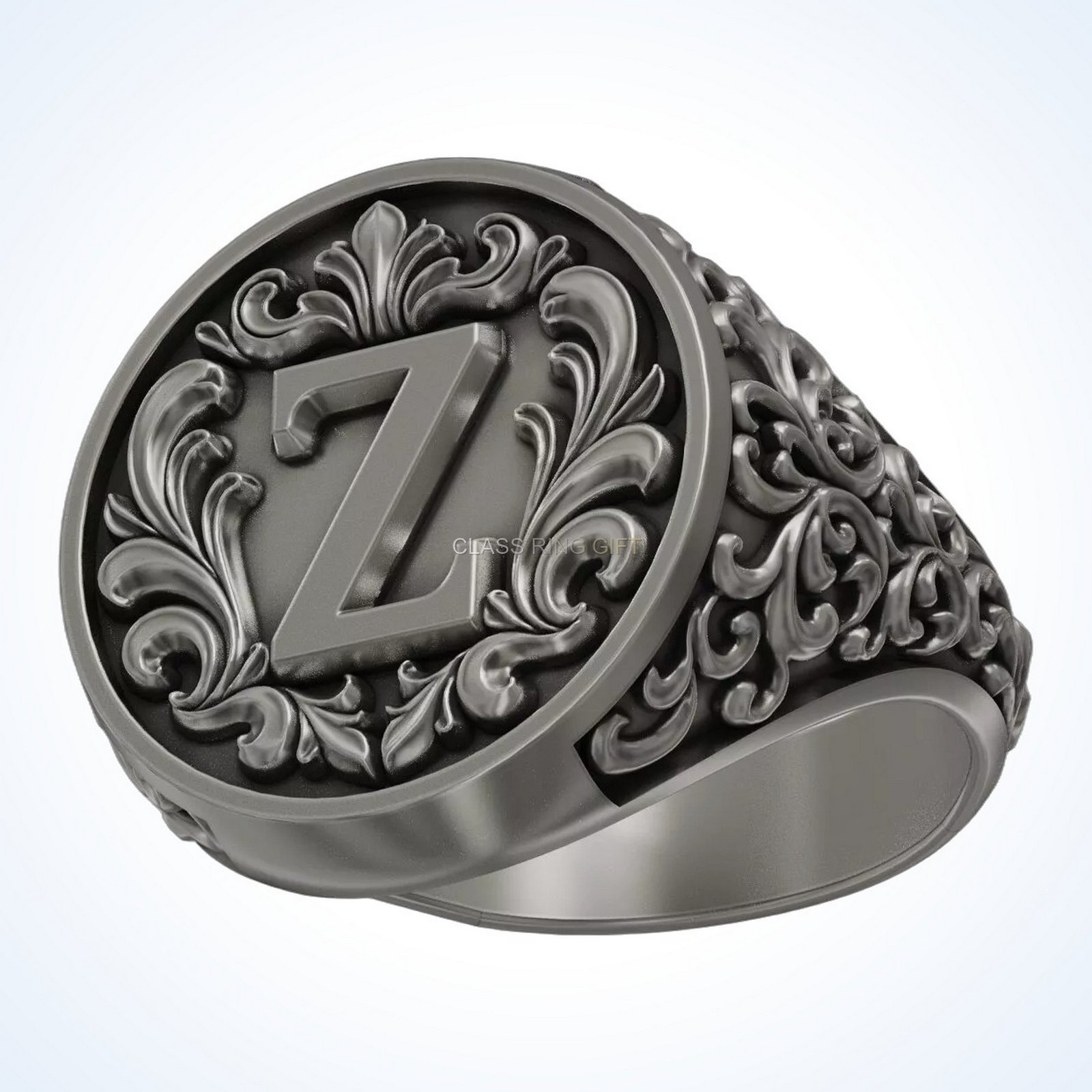 Ornament gift for him letter vintage Z signet ring oxidized 925 silver